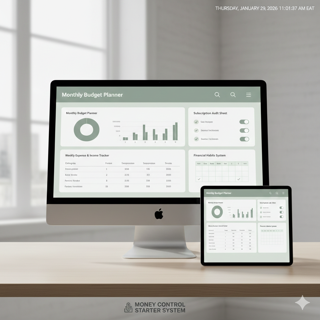Money Control Starter System – Beginner Budget Planner & Expense Tracker Bundle
