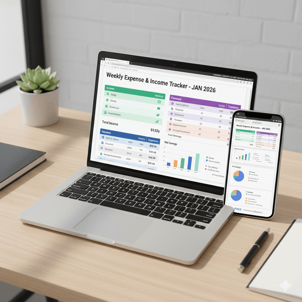 Seguimiento de gastos e ingresos semanales (Hojas de cálculo de Google): una herramienta de presupuesto sencilla, inteligente y práctica.