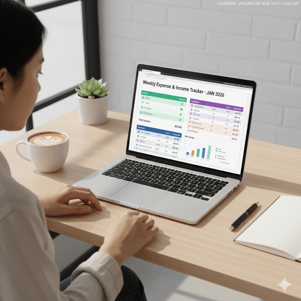 Weekly Expense + Income Tracker (Google Sheets) – Simple, Smart & Aesthetic Budgeting Tool
